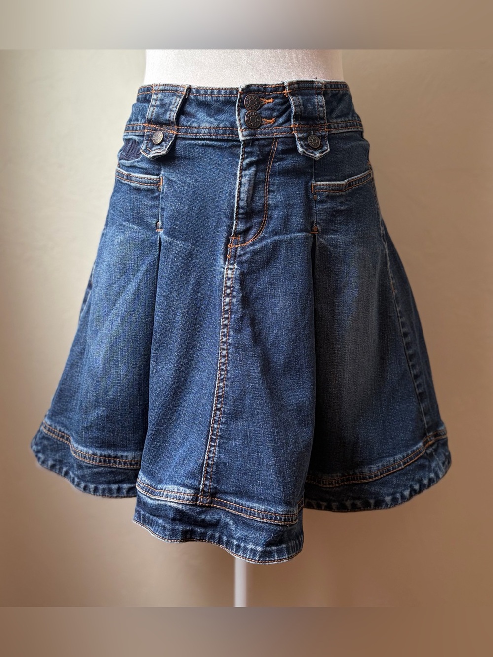 Vintage 80s Rifle Pleated Denim Mini Skirt Made in Italy Double Button 26